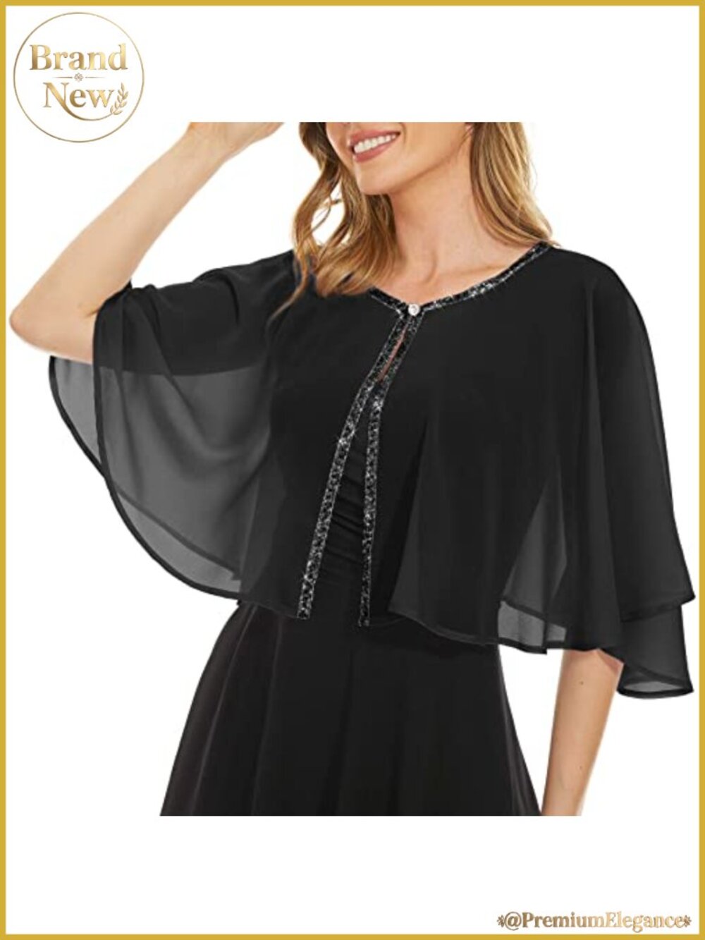 Chiffon Sequins Shawl Wrap Cape for Evening Dress Wedding Formal Occasion